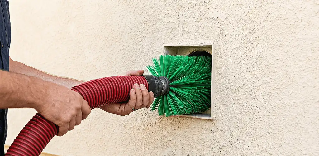 Air duct cleaning brush removing debris from a vent opening in Nashua, NH