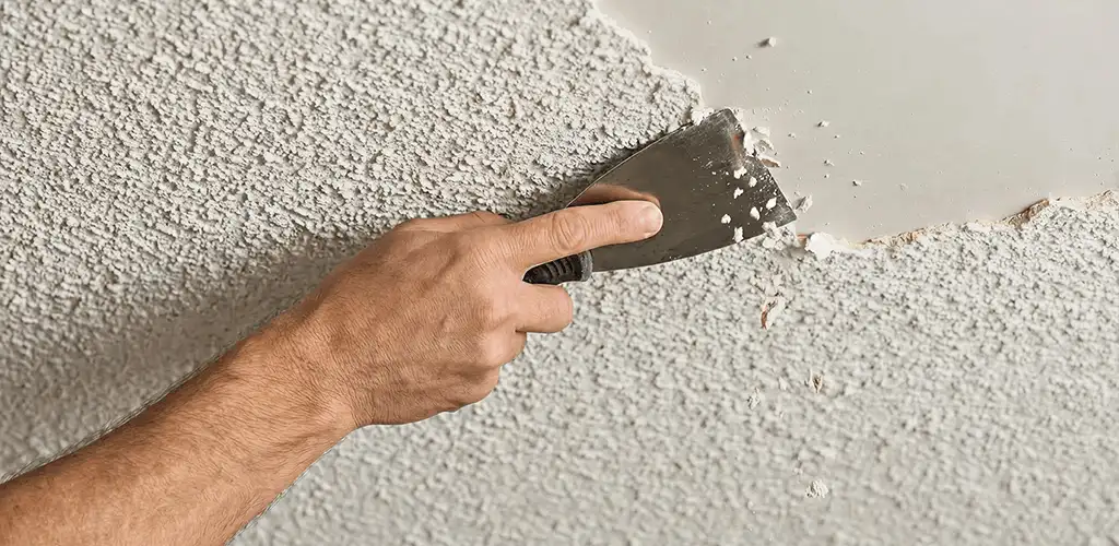 Popcorn ceiling removal scraping off textured ceiling finish in Nashua, NH