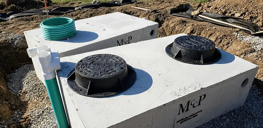 Grease trap installation unit set in place for drainage protection in Nashua, NH