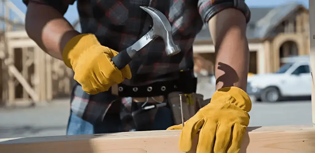 Handyman fixing wood trim with a hammer for home repairs in Nashua, NH