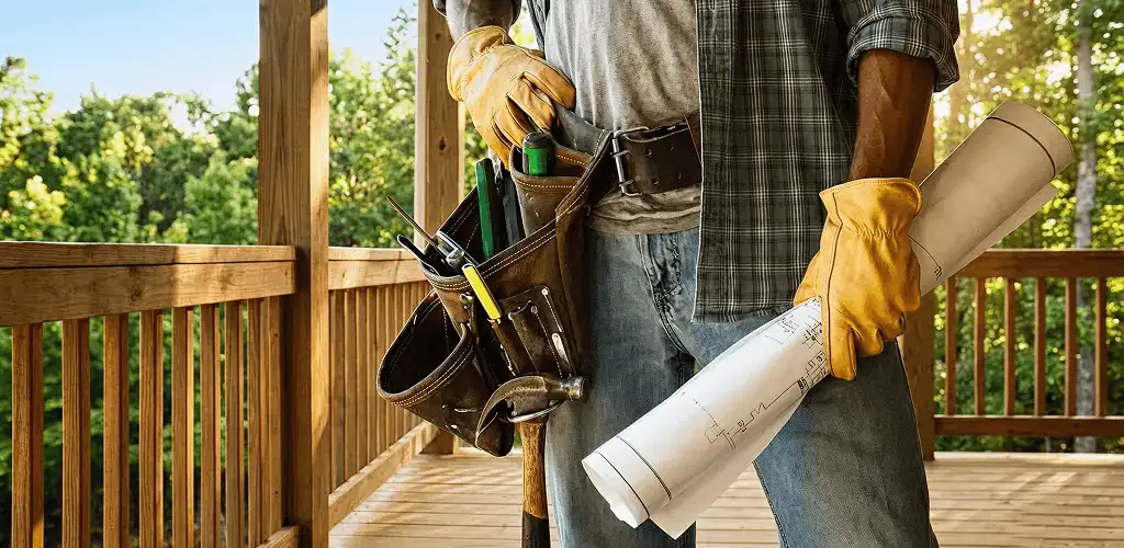 Professional handyman with tool belt ready for home repairs in Nashua, NH